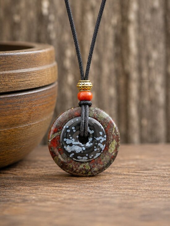 Artisan Jewelry - Dragon’s Blood Jasper & Snowflake Obsidian Necklace | Handmade